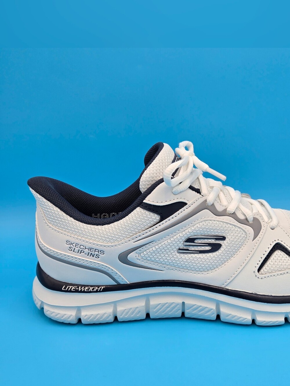 Skechers TRACK-EZRAL White/Darck Navy Wide Slip-Ins Memory Foam 233039W/WNY